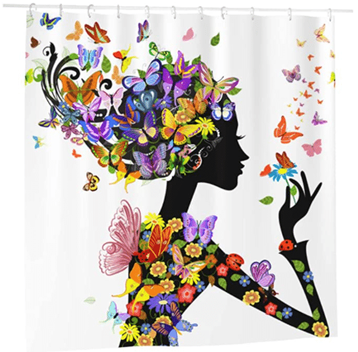 DADABULIU Shower Curtain African Black Girl Colorful Butterfly Flower