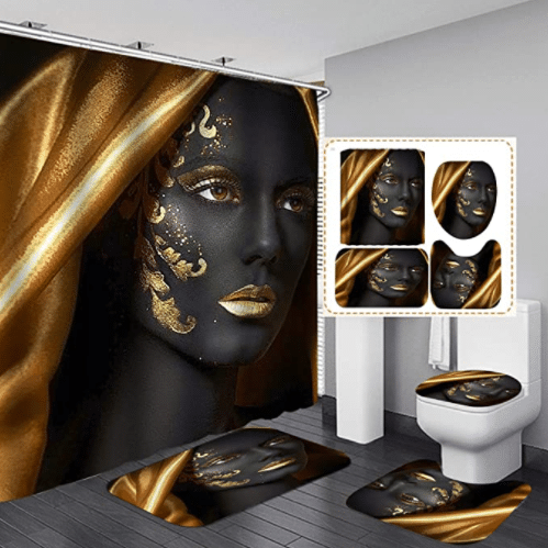 Jayden&Madge 4PCS-Set Elegant Black Girl Shower Curtain