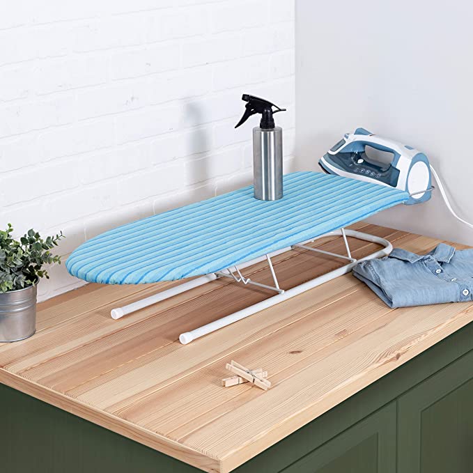 Honey-Can-Do Tabletop Ironing Board with Retractable Iron Rest, Aqua Stripe