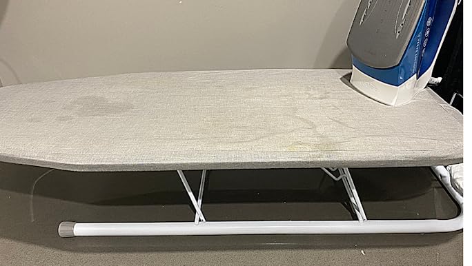 STORAGE MANIAC Tabletop Ironing Board with Iron Rest, All-Iron Frame & Silver Metallic Cover for Faster Ironing - Silver Grey